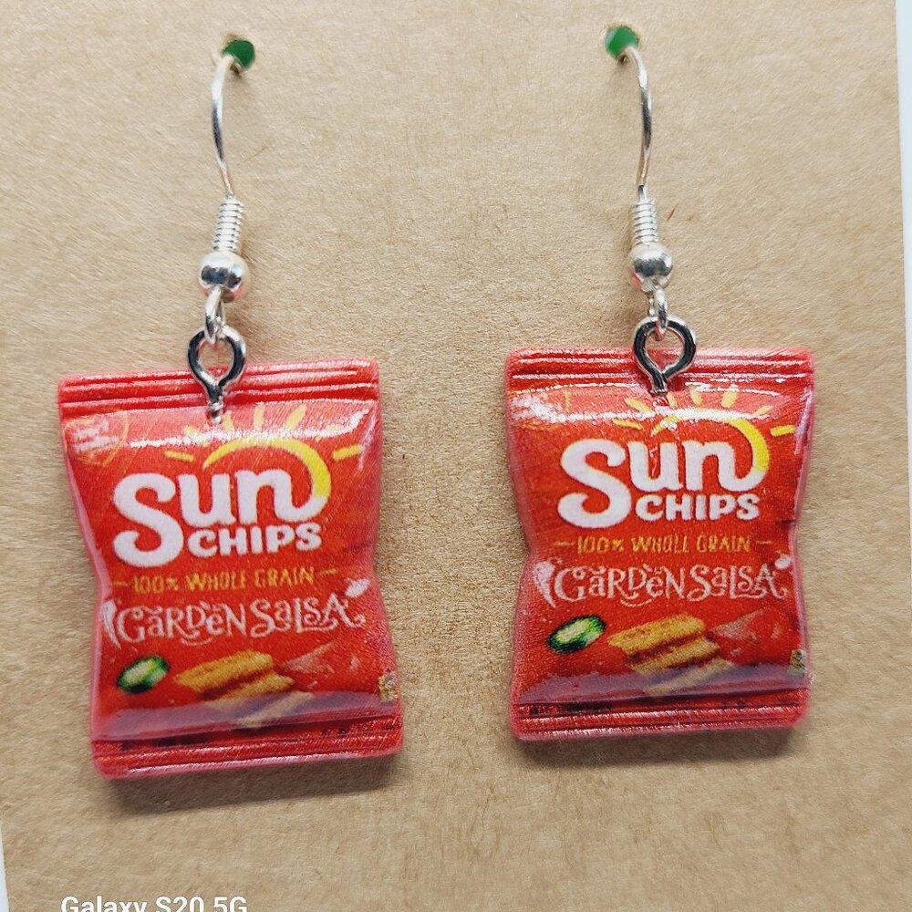 Handcrafted Sun Chips Dangle Drop Earrings‎ NWOT Women's / Girls Cute Quirky